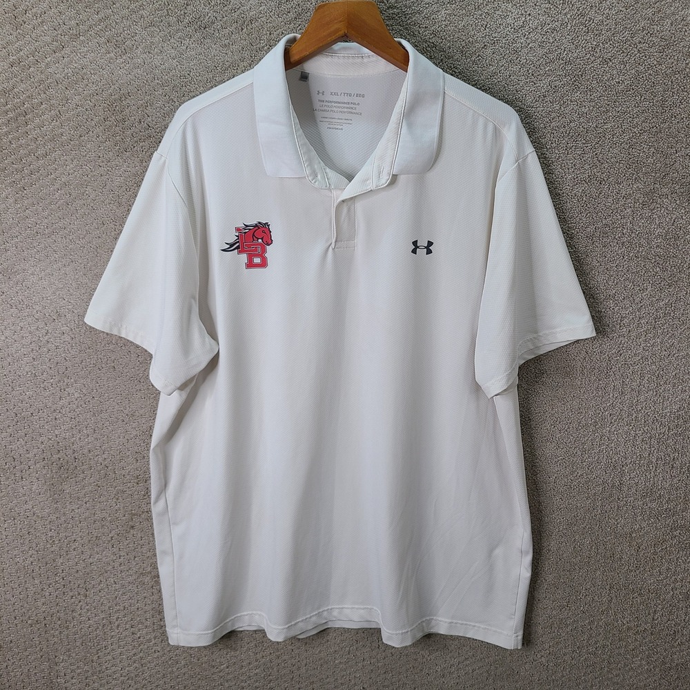 Under Armour Shirt Mens XXL White Polo Loose Fit Mansfield Legacy High School